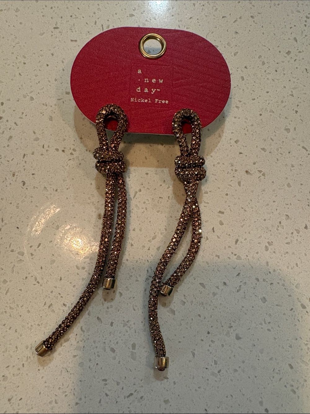 a new day Rose Gold Glitter Knot Drop Earrings